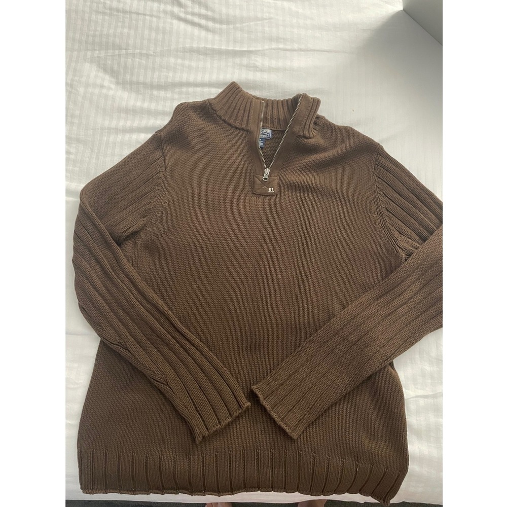 Polo Jeans Co Ralph Lauren Mens Large Brown Cotton Quarter Zip Sweater Y2K